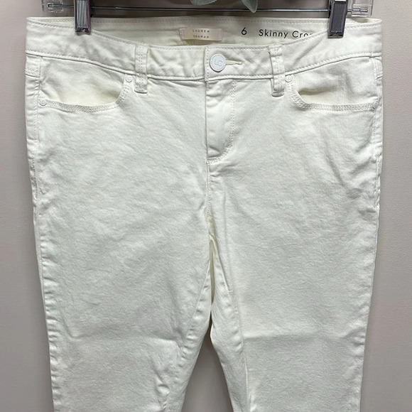 Lauren Conrad Cream Off White Skinny Crop Denim Jeans Embroidered Hem 6 - Picture 2 of 15